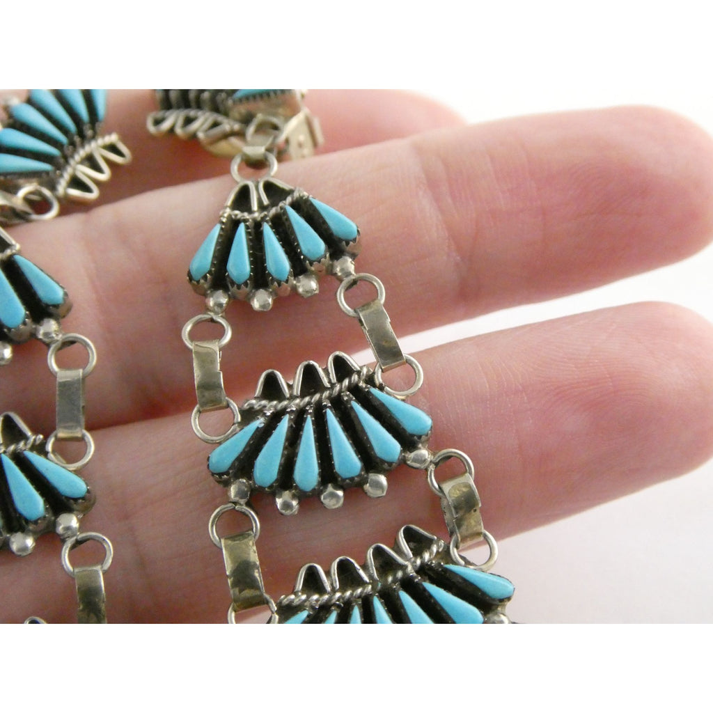 Southwestern Sterling Silver Turquoise Petit Point Clip on Earrings 14.6g 3 Inch