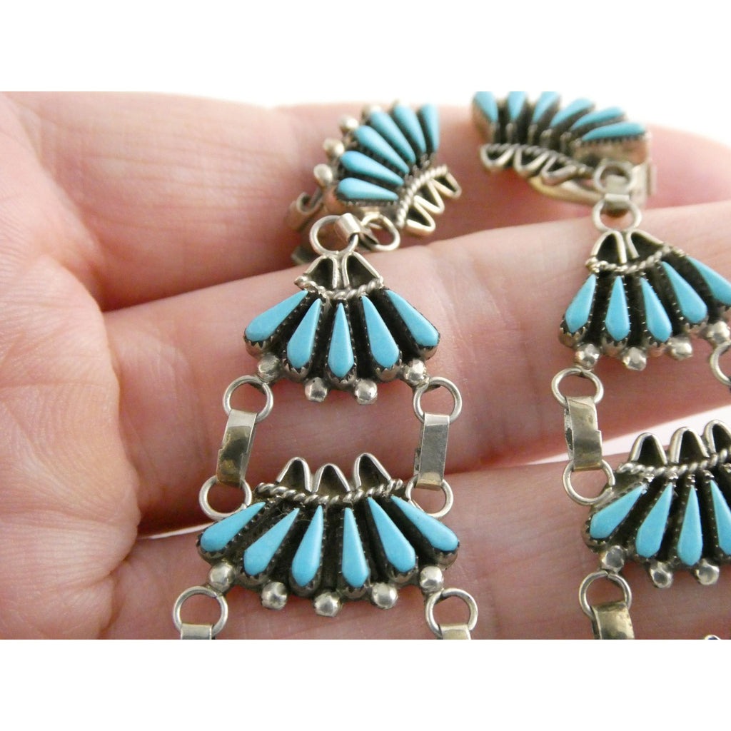 Southwestern Sterling Silver Turquoise Petit Point Clip on Earrings 14.6g 3 Inch