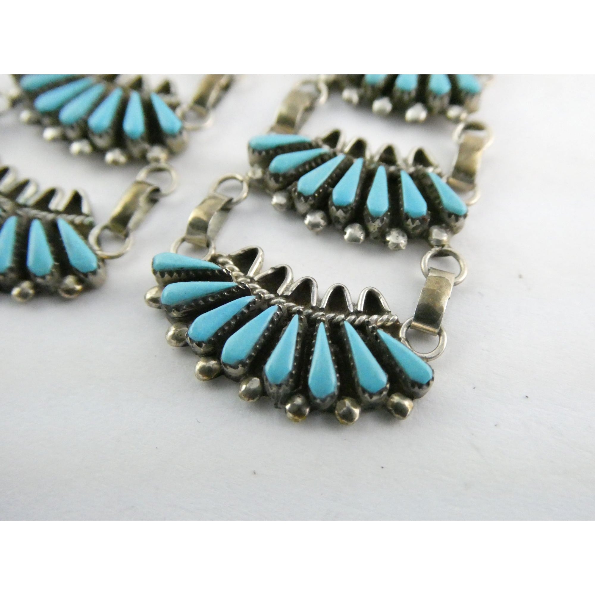 Southwestern Sterling Silver Turquoise Petit Point Clip on Earrings 14.6g 3 Inch