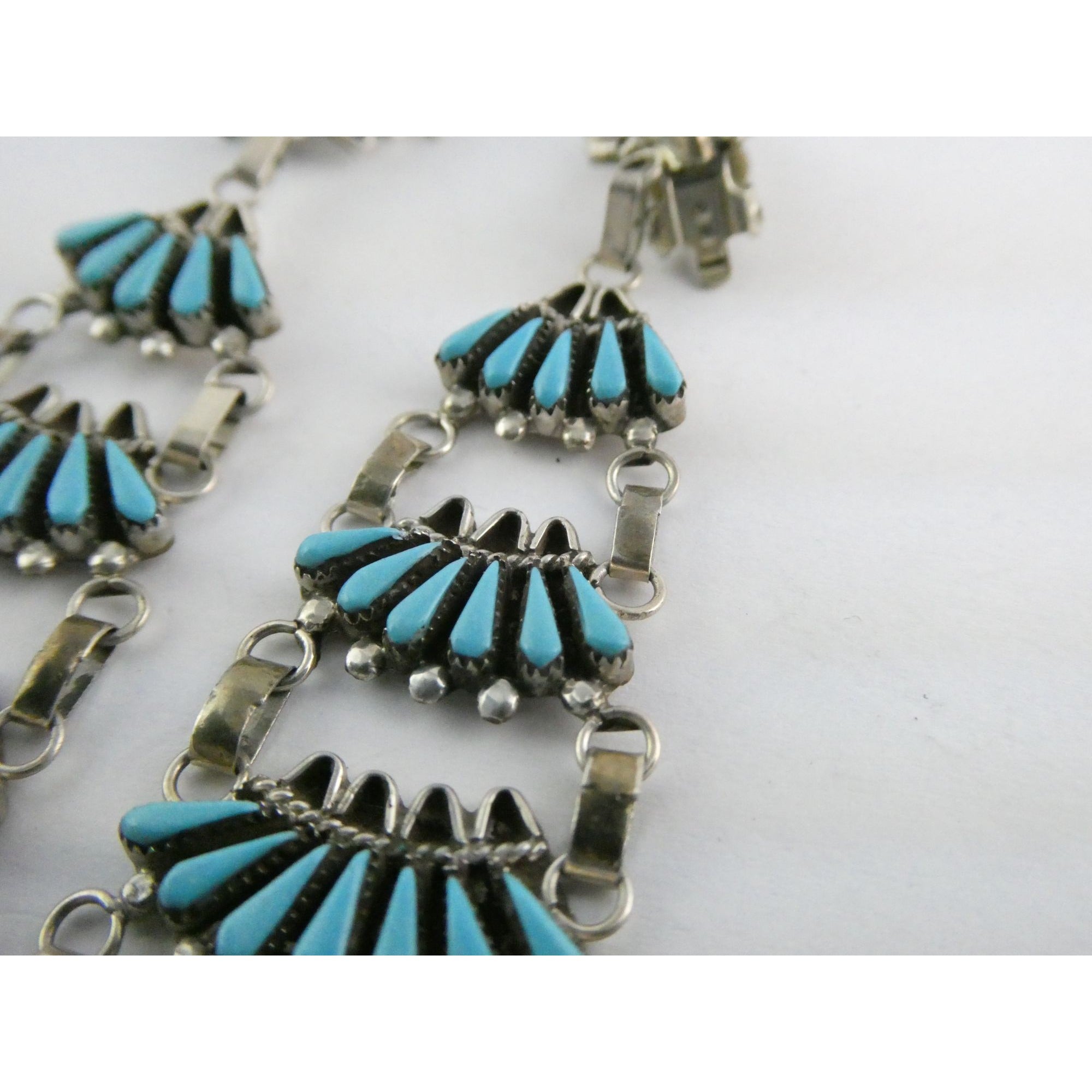 Southwestern Sterling Silver Turquoise Petit Point Clip on Earrings 14.6g 3 Inch