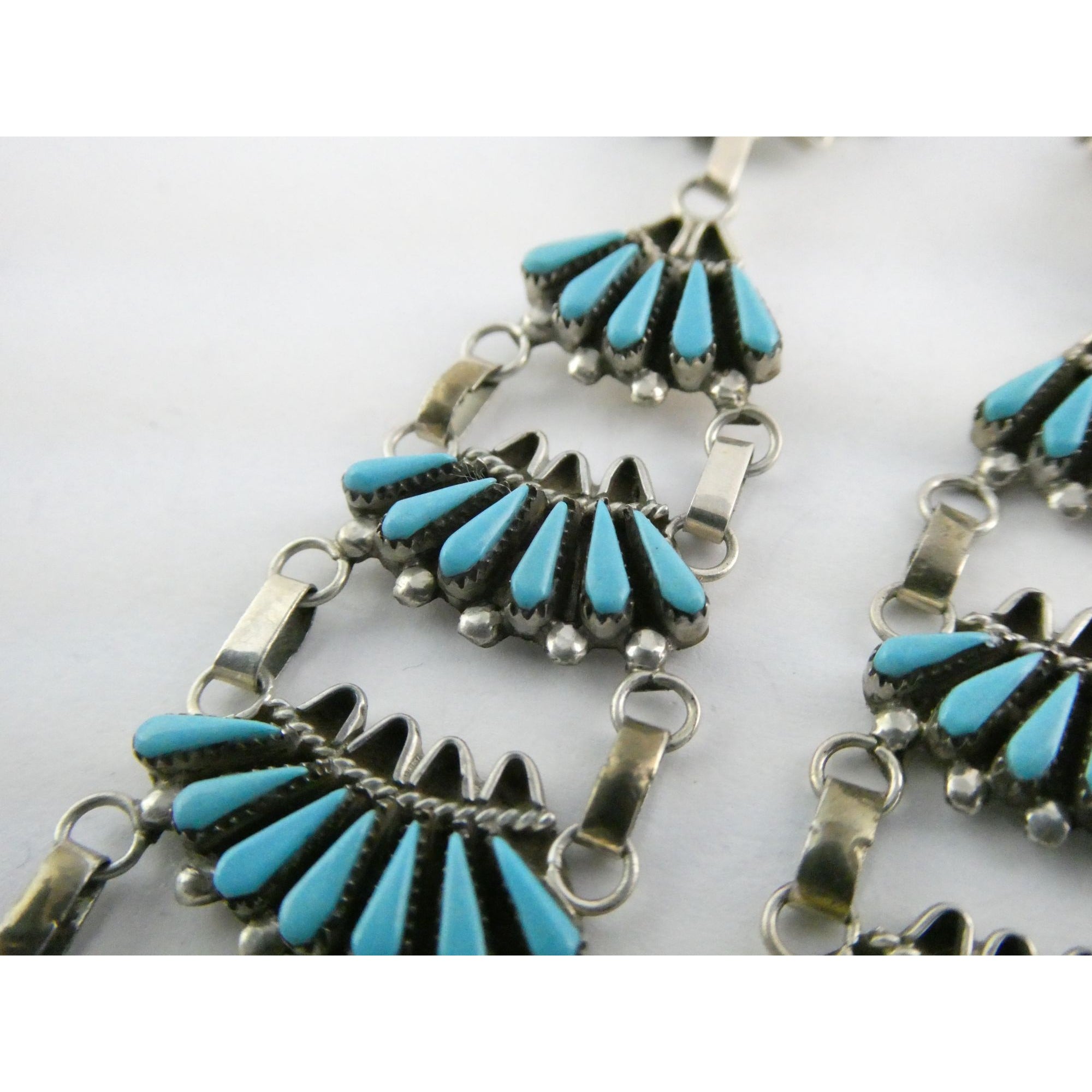 Southwestern Sterling Silver Turquoise Petit Point Clip on Earrings 14.6g 3 Inch