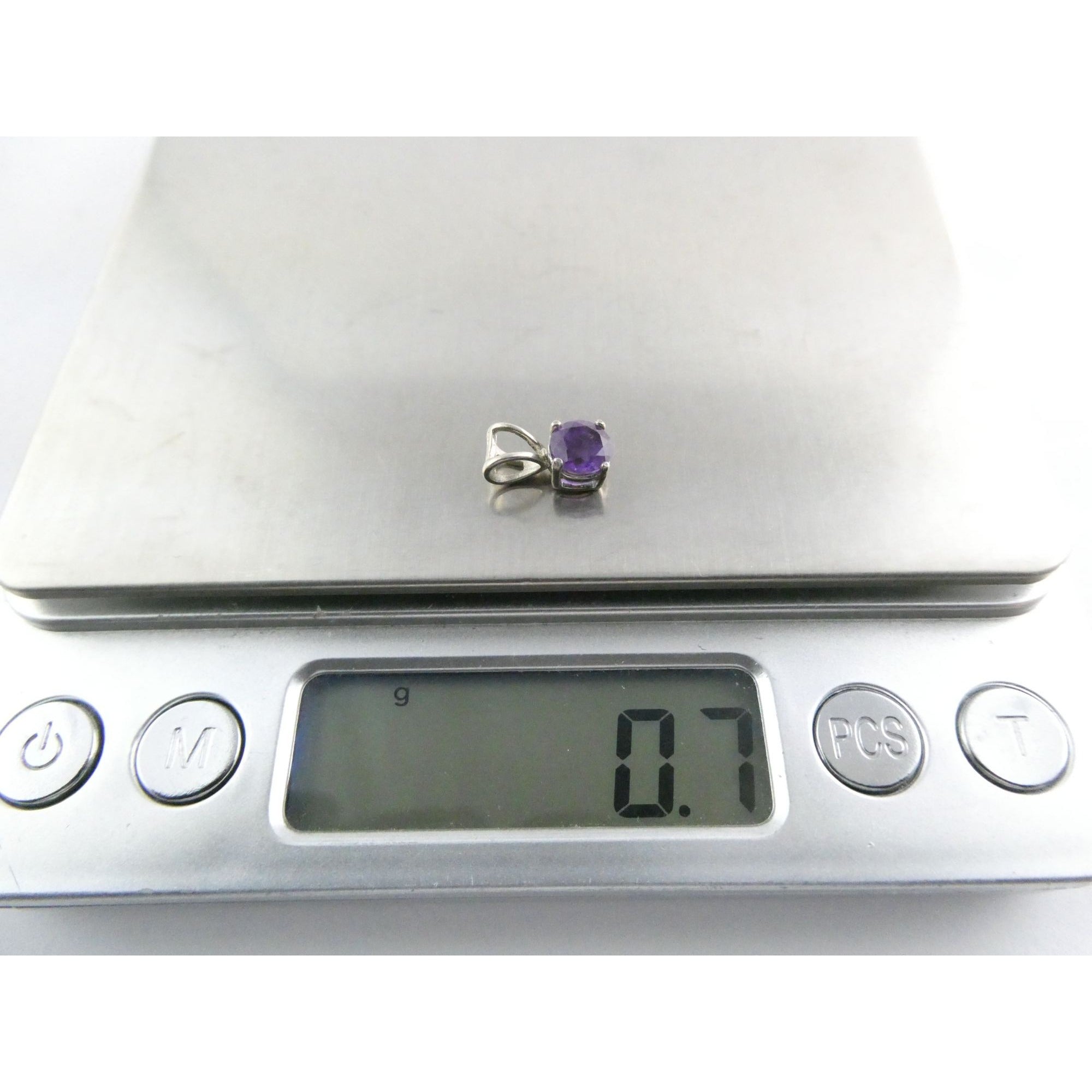 Ross Simons Sterling Silver Round Cut Amethyst Mini Slide Pendant .7g 11mm