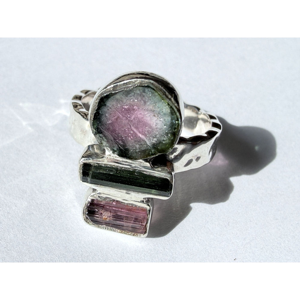 Artisan Made Sterling Silver Watermelon Tourmaline Ring Size 6 Weighs 5.3g