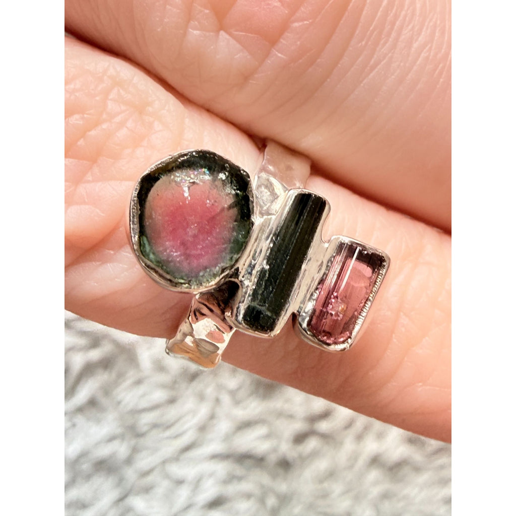 Artisan Made Sterling Silver Watermelon Tourmaline Ring Size 6 Weighs 5.3g