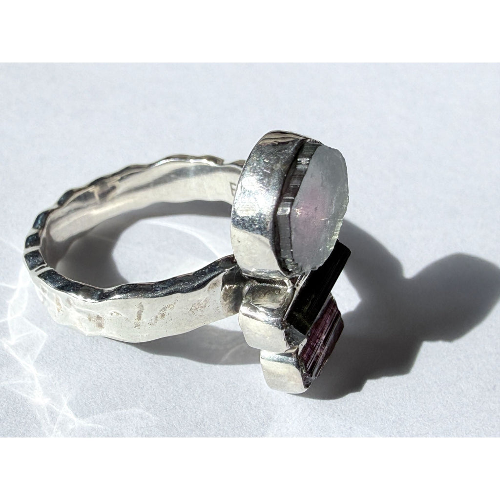 Artisan Made Sterling Silver Watermelon Tourmaline Ring Size 6 Weighs 5.3g