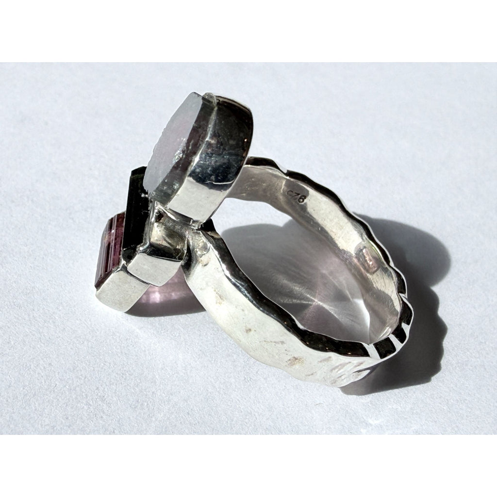 Artisan Made Sterling Silver Watermelon Tourmaline Ring Size 6 Weighs 5.3g