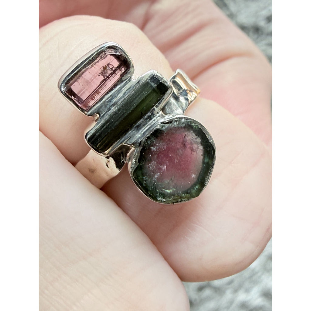 Artisan Made Sterling Silver Watermelon Tourmaline Ring Size 6 Weighs 5.3g