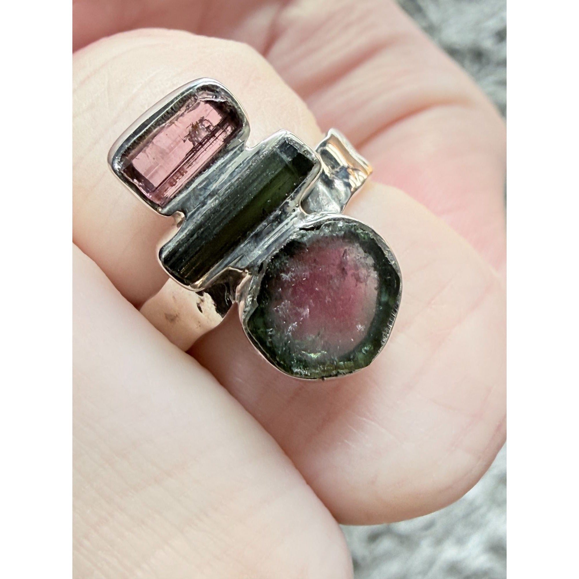 Artisan Made Sterling Silver Watermelon Tourmaline Ring Size 6 Weighs 5.3g