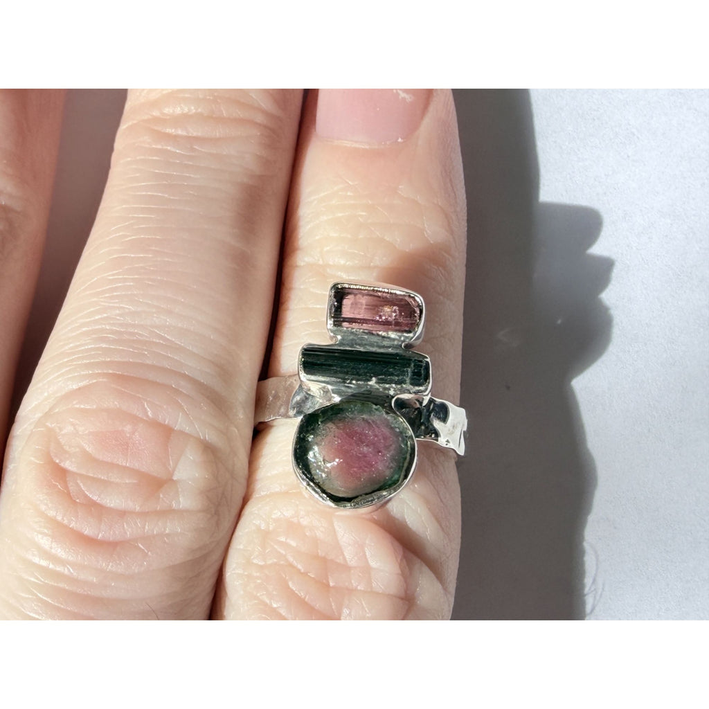 Artisan Made Sterling Silver Watermelon Tourmaline Ring Size 6 Weighs 5.3g