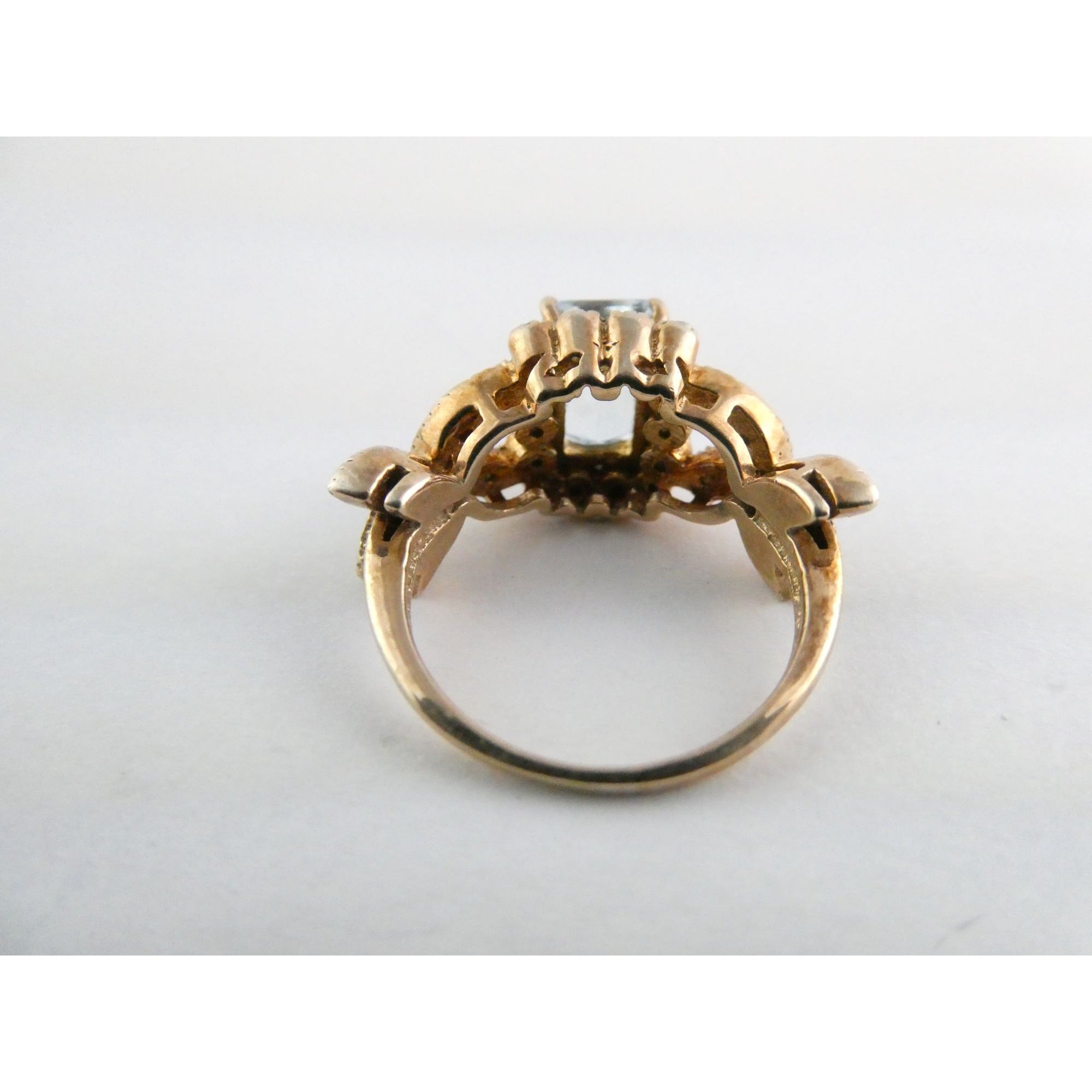 Rose Gold Gilt Sterling Silver Blue Topaz and White CZ Ring 925 Size 5.5 AS IS
