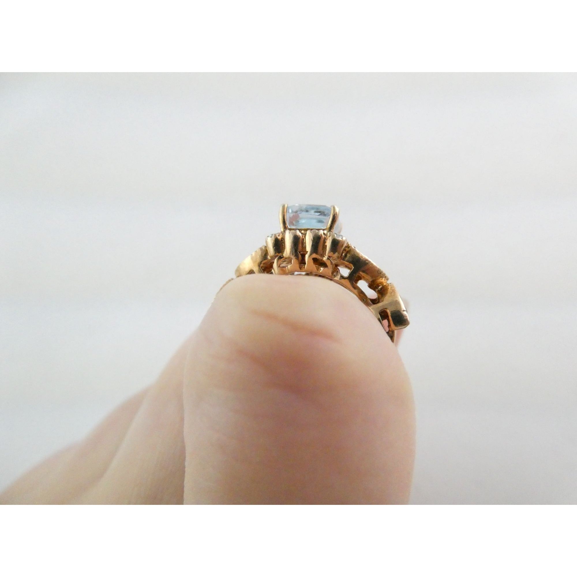 Rose Gold Gilt Sterling Silver Blue Topaz and White CZ Ring 925 Size 5.5 AS IS