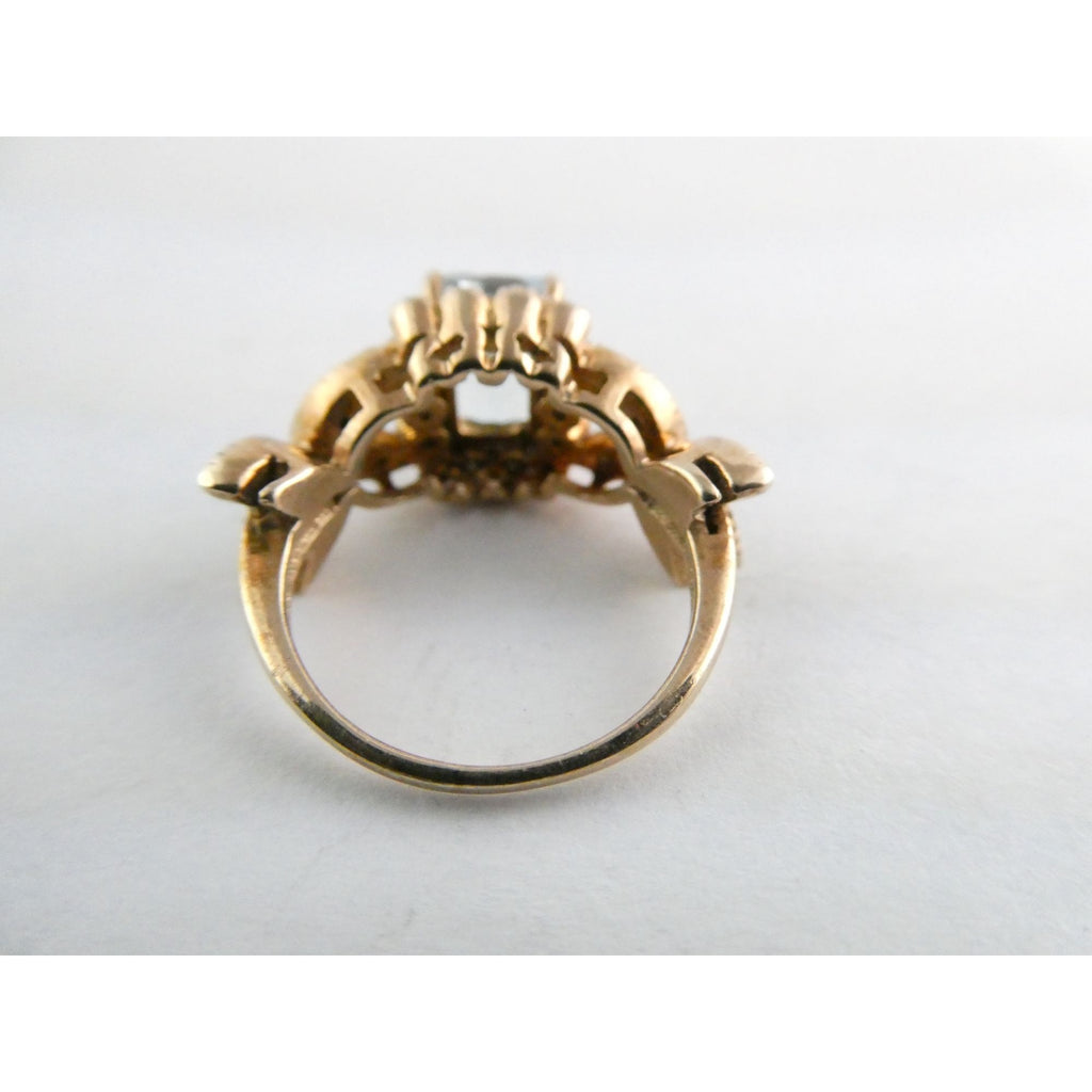 Rose Gold Gilt Sterling Silver Blue Topaz and White CZ Ring 925 Size 5.5 AS IS