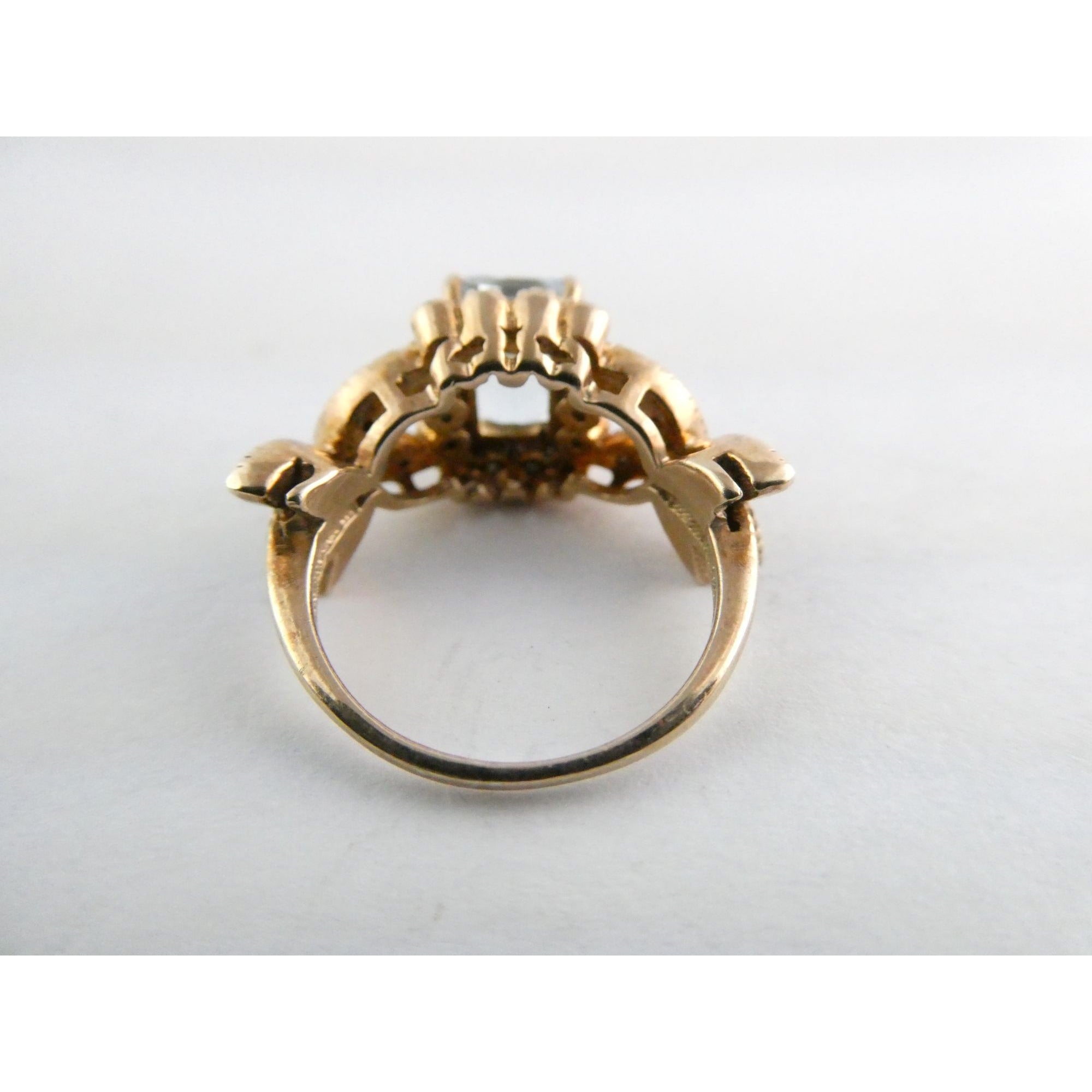 Rose Gold Gilt Sterling Silver Blue Topaz and White CZ Ring 925 Size 5.5 AS IS
