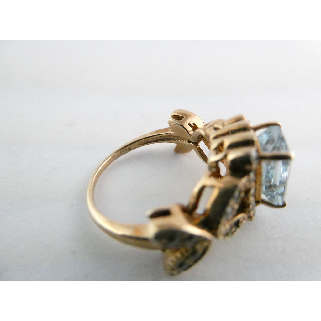 Rose Gold Gilt Sterling Silver Blue Topaz and White CZ Ring 925 Size 5.5 AS IS
