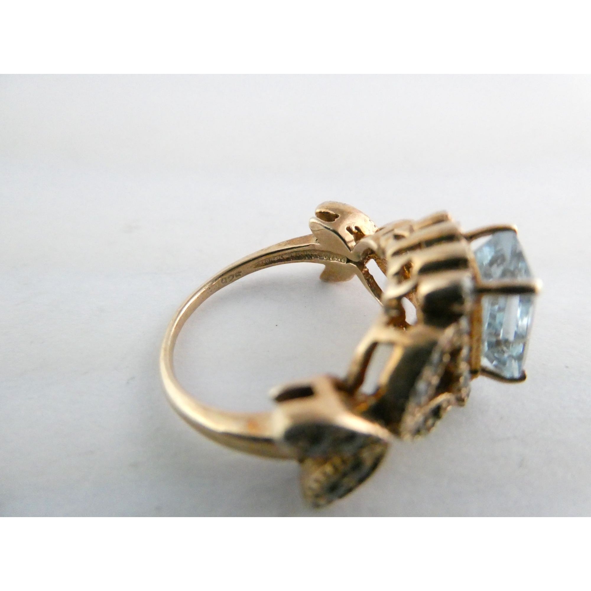 Rose Gold Gilt Sterling Silver Blue Topaz and White CZ Ring 925 Size 5.5 AS IS