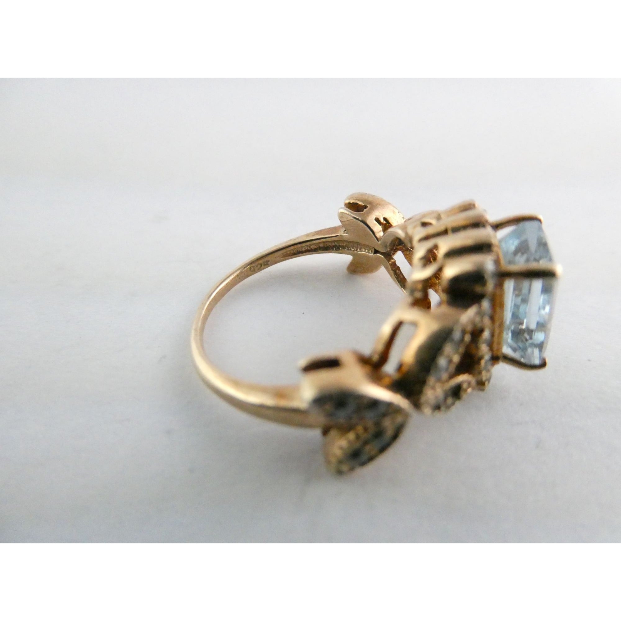 Rose Gold Gilt Sterling Silver Blue Topaz and White CZ Ring 925 Size 5.5 AS IS