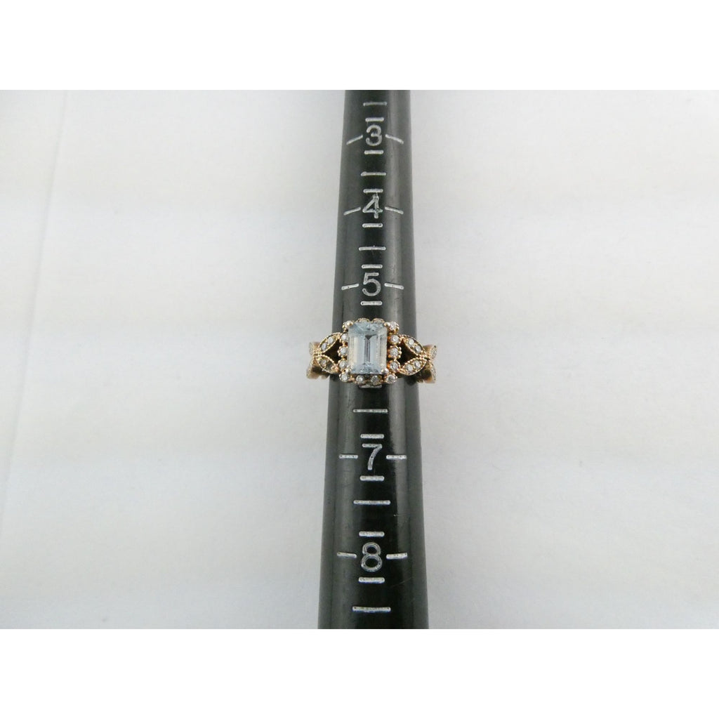Rose Gold Gilt Sterling Silver Blue Topaz and White CZ Ring 925 Size 5.5 AS IS