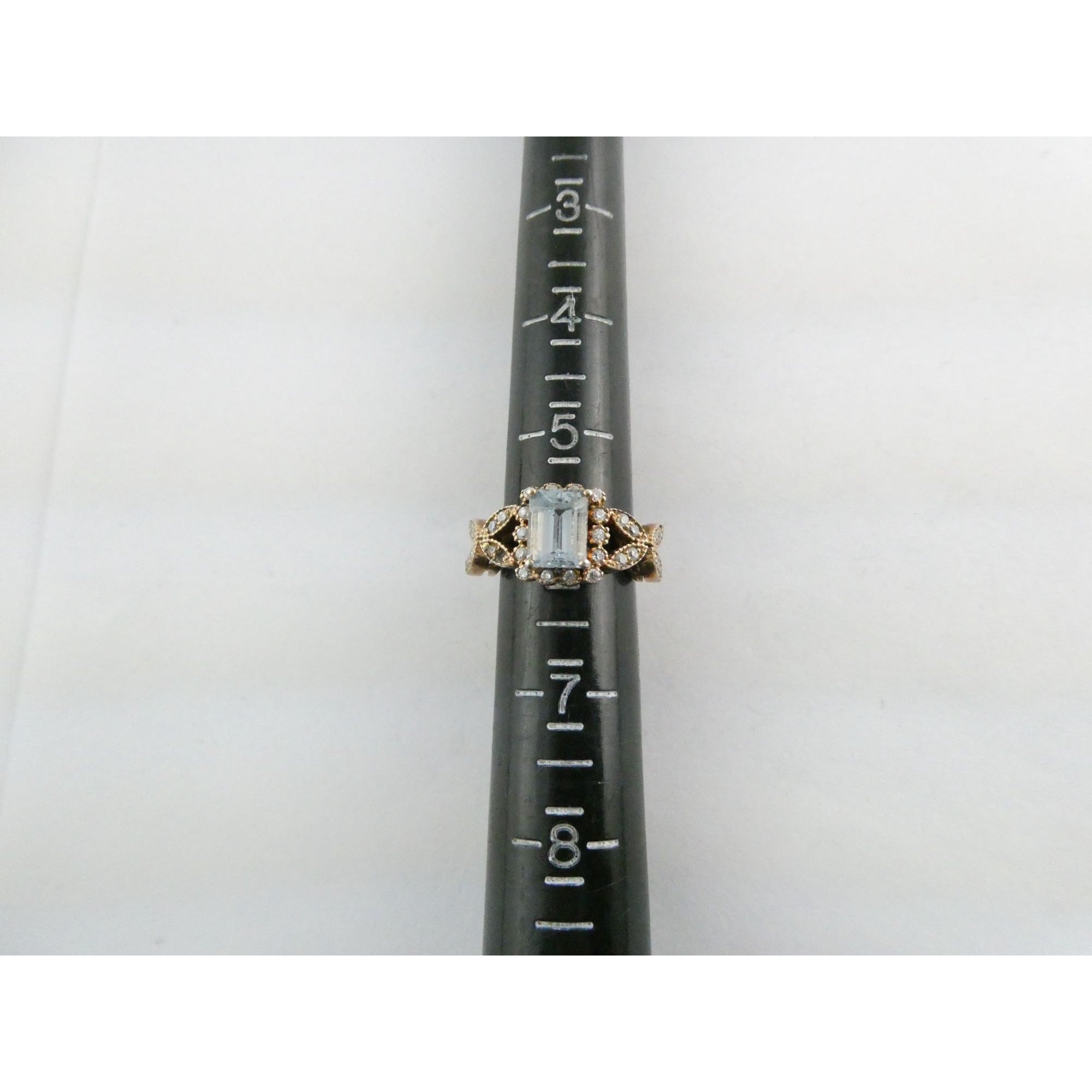 Rose Gold Gilt Sterling Silver Blue Topaz and White CZ Ring 925 Size 5.5 AS IS