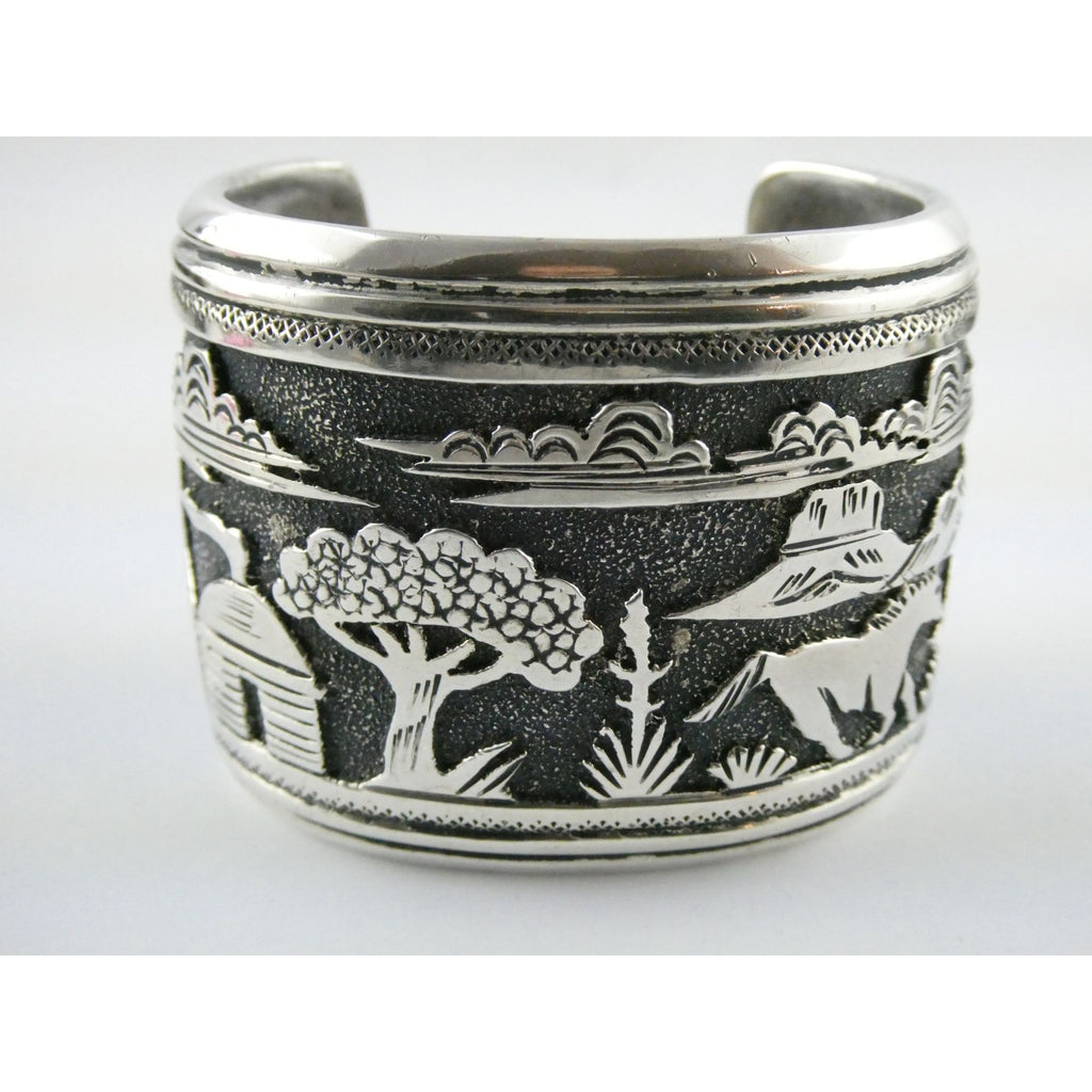 Thomas Singer Native American Navajo Sterling Silver Storyteller Cuff Bracelet