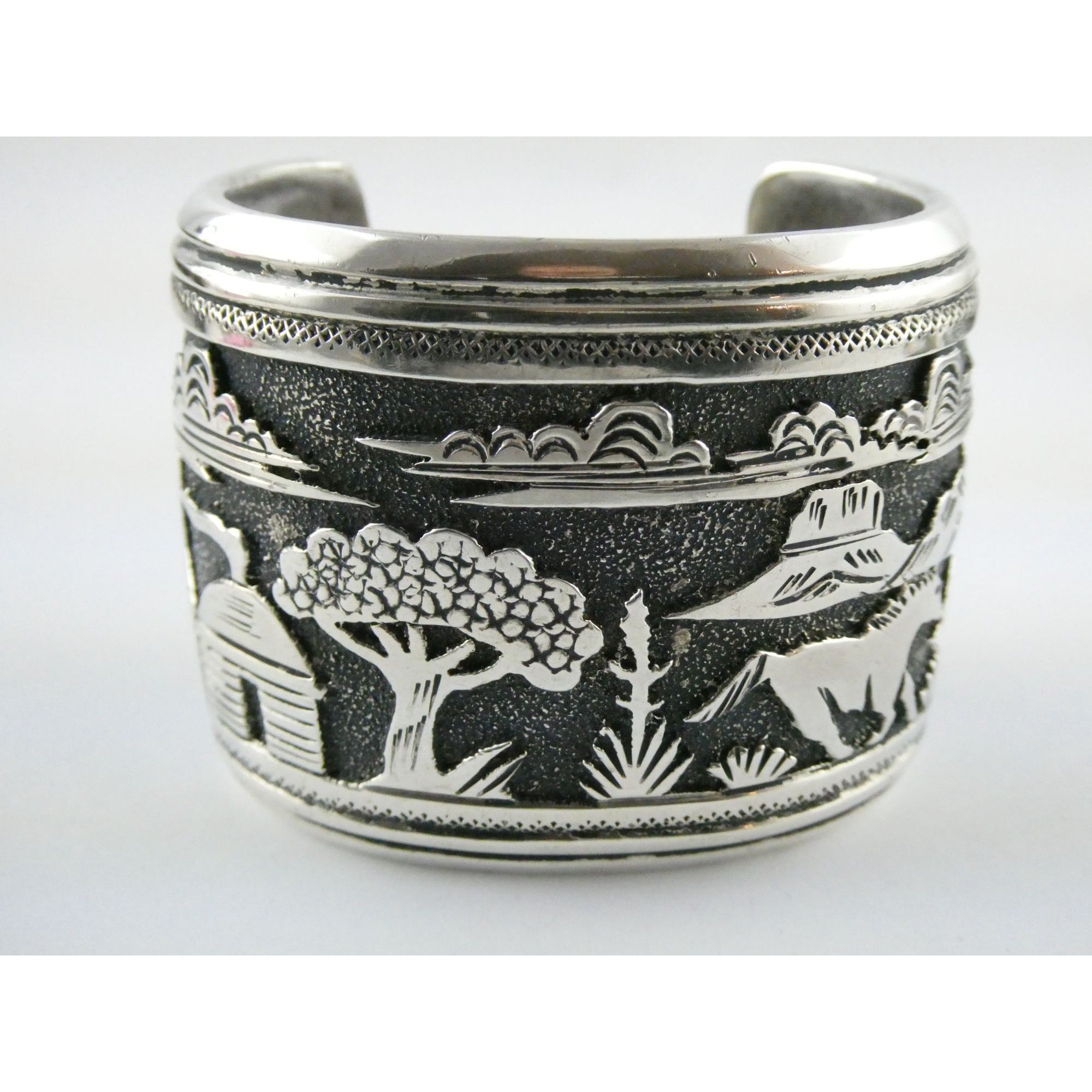 Thomas Singer Native American Navajo Sterling Silver Storyteller Cuff Bracelet