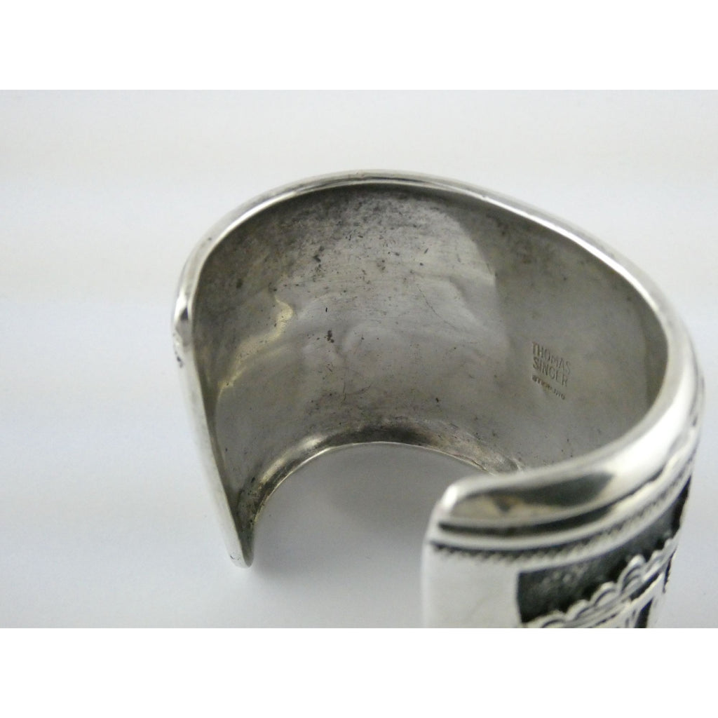 Thomas Singer Native American Navajo Sterling Silver Storyteller Cuff Bracelet