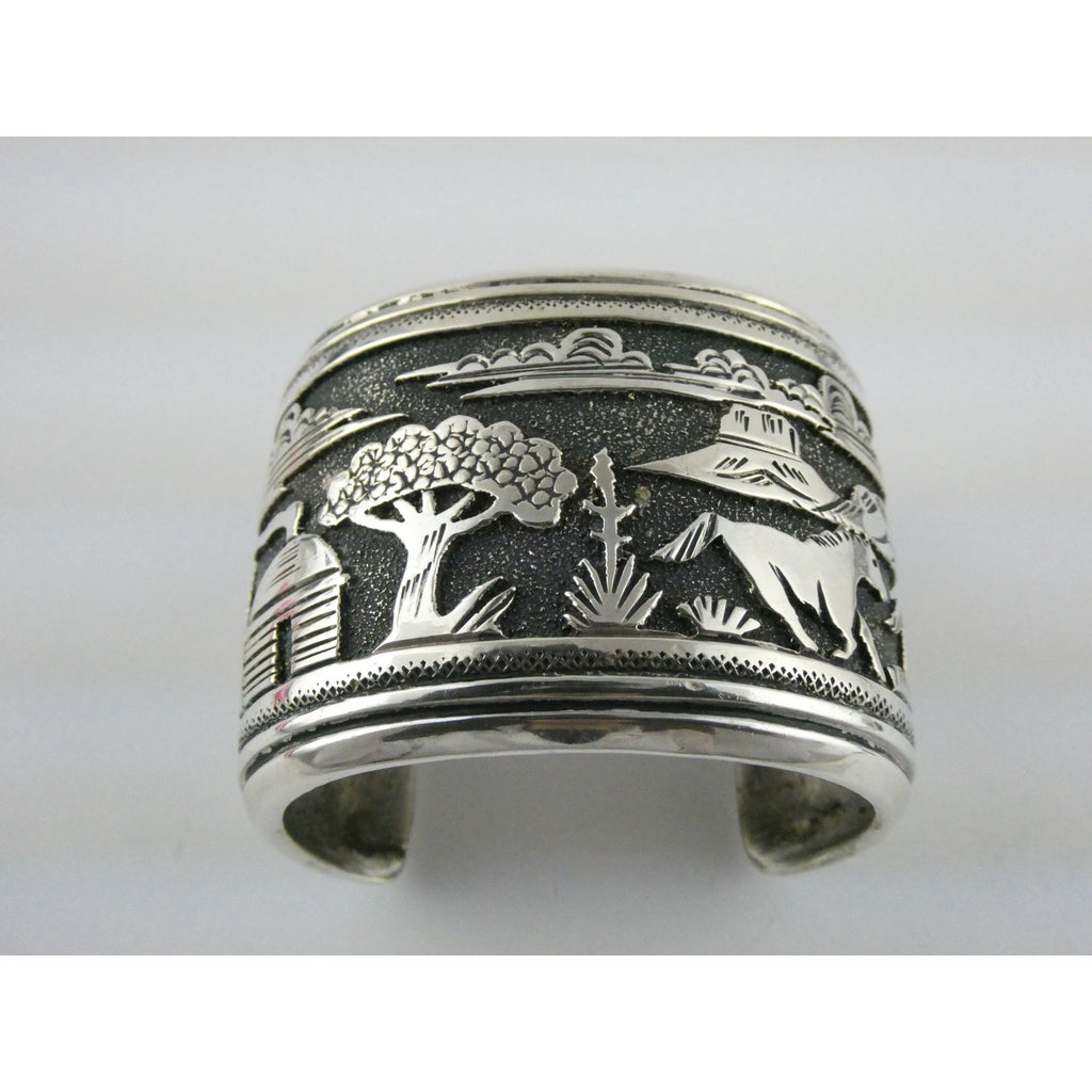 Thomas Singer Native American Navajo Sterling Silver Storyteller Cuff Bracelet