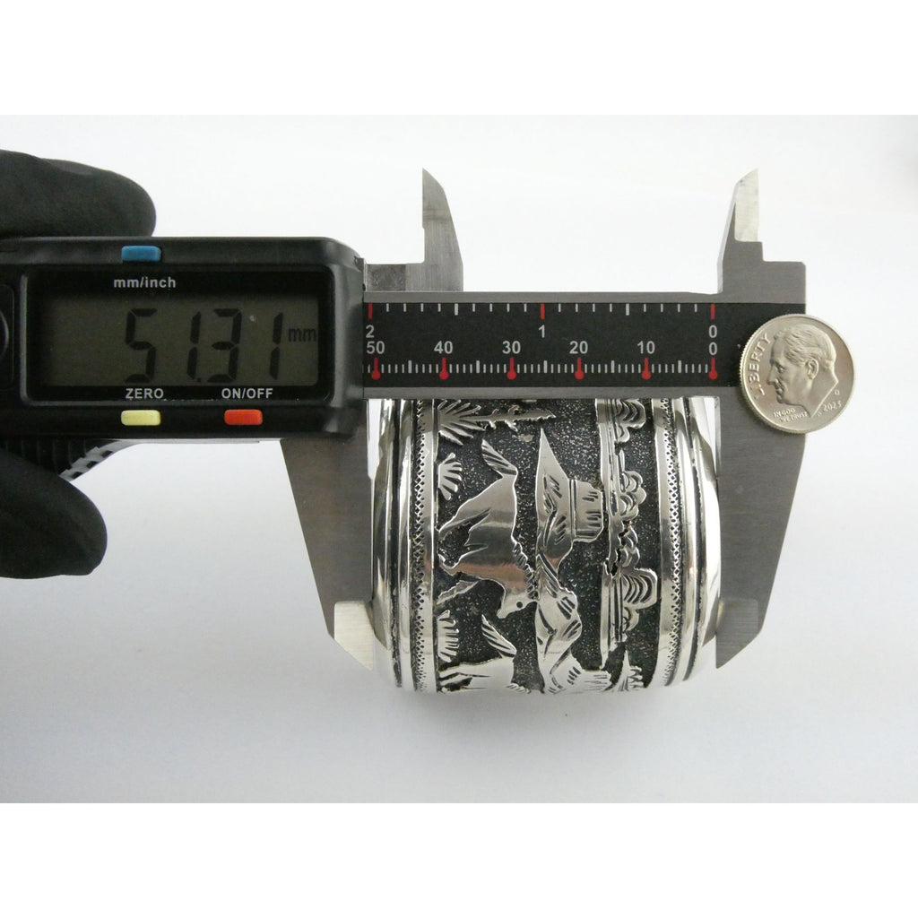 Thomas Singer Native American Navajo Sterling Silver Storyteller Cuff Bracelet