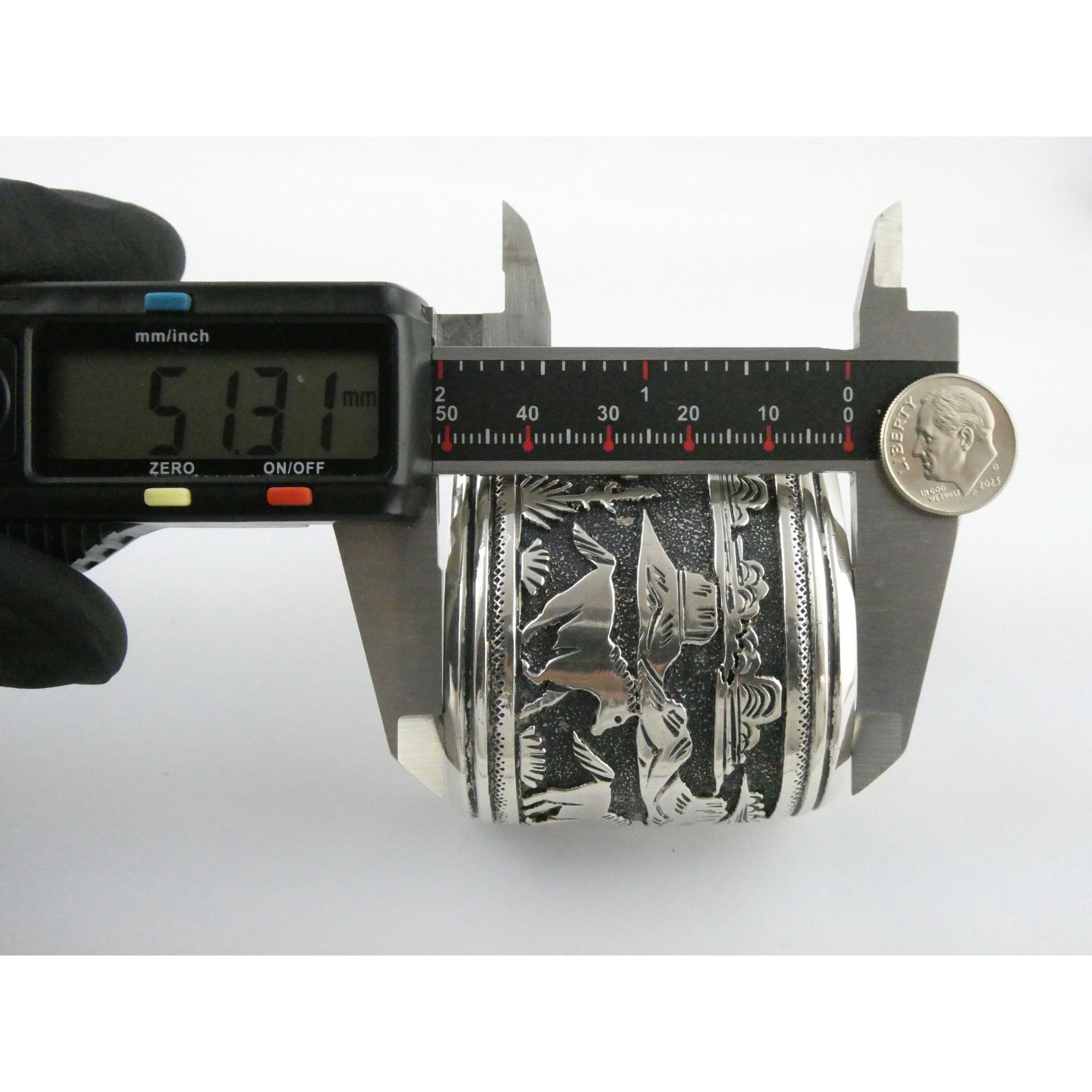 Thomas Singer Native American Navajo Sterling Silver Storyteller Cuff Bracelet