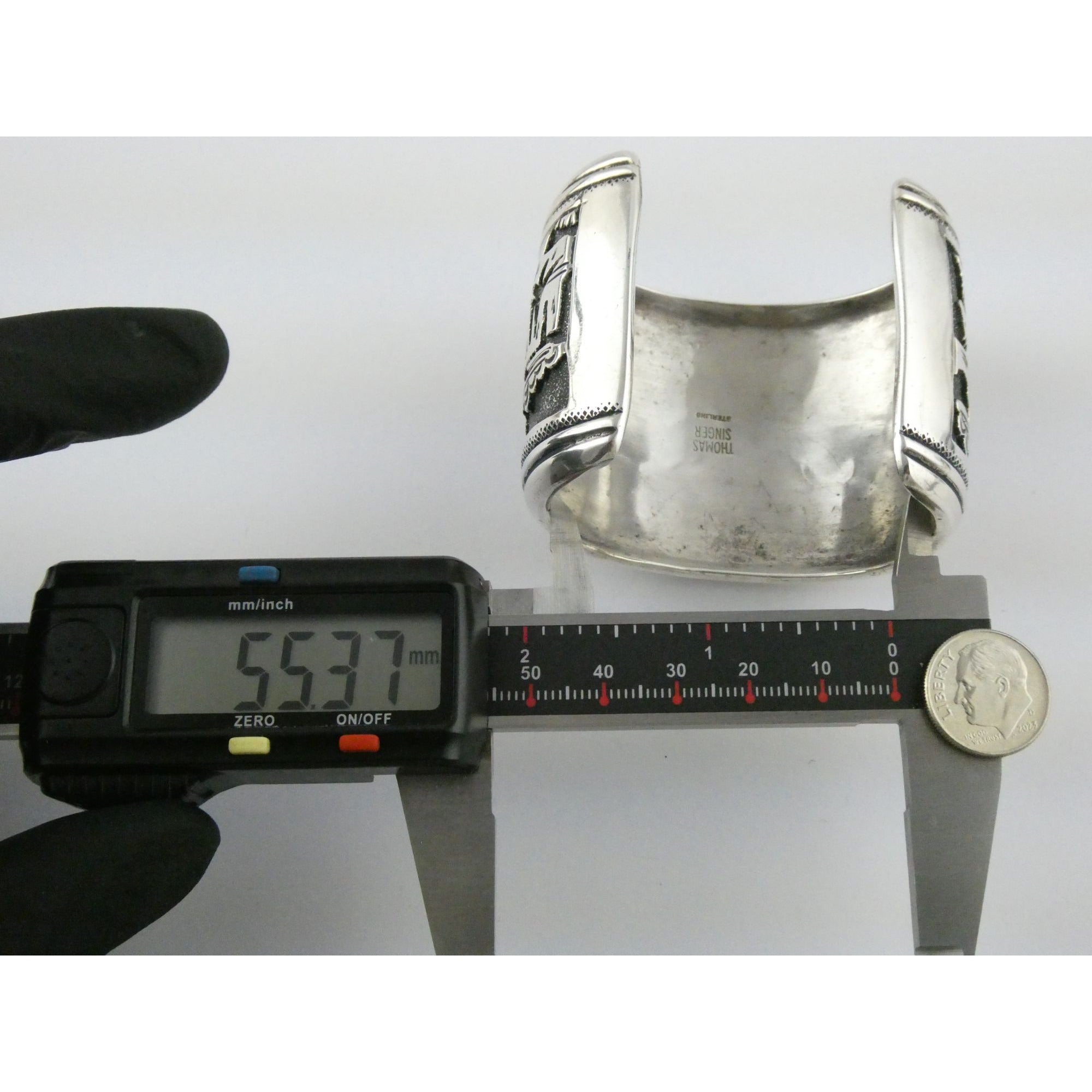 Thomas Singer Native American Navajo Sterling Silver Storyteller Cuff Bracelet