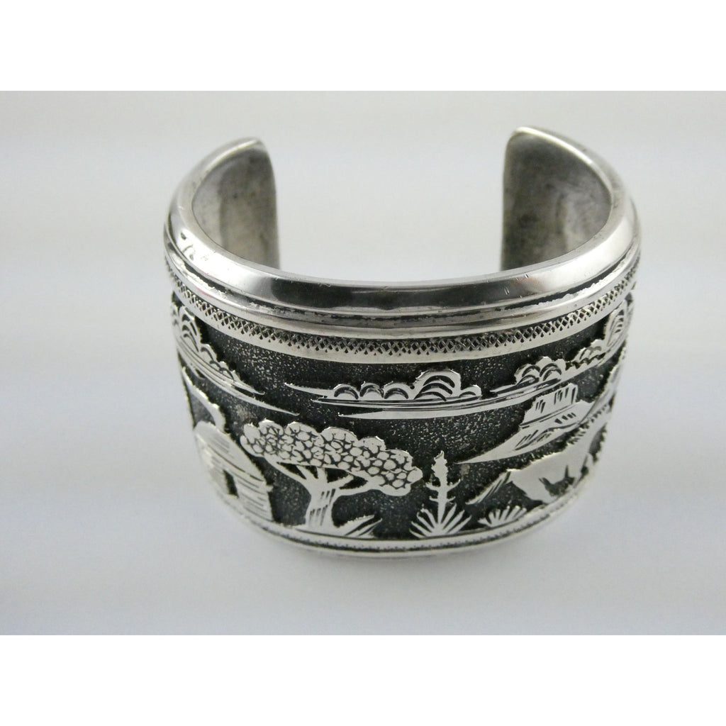 Thomas Singer Native American Navajo Sterling Silver Storyteller Cuff Bracelet
