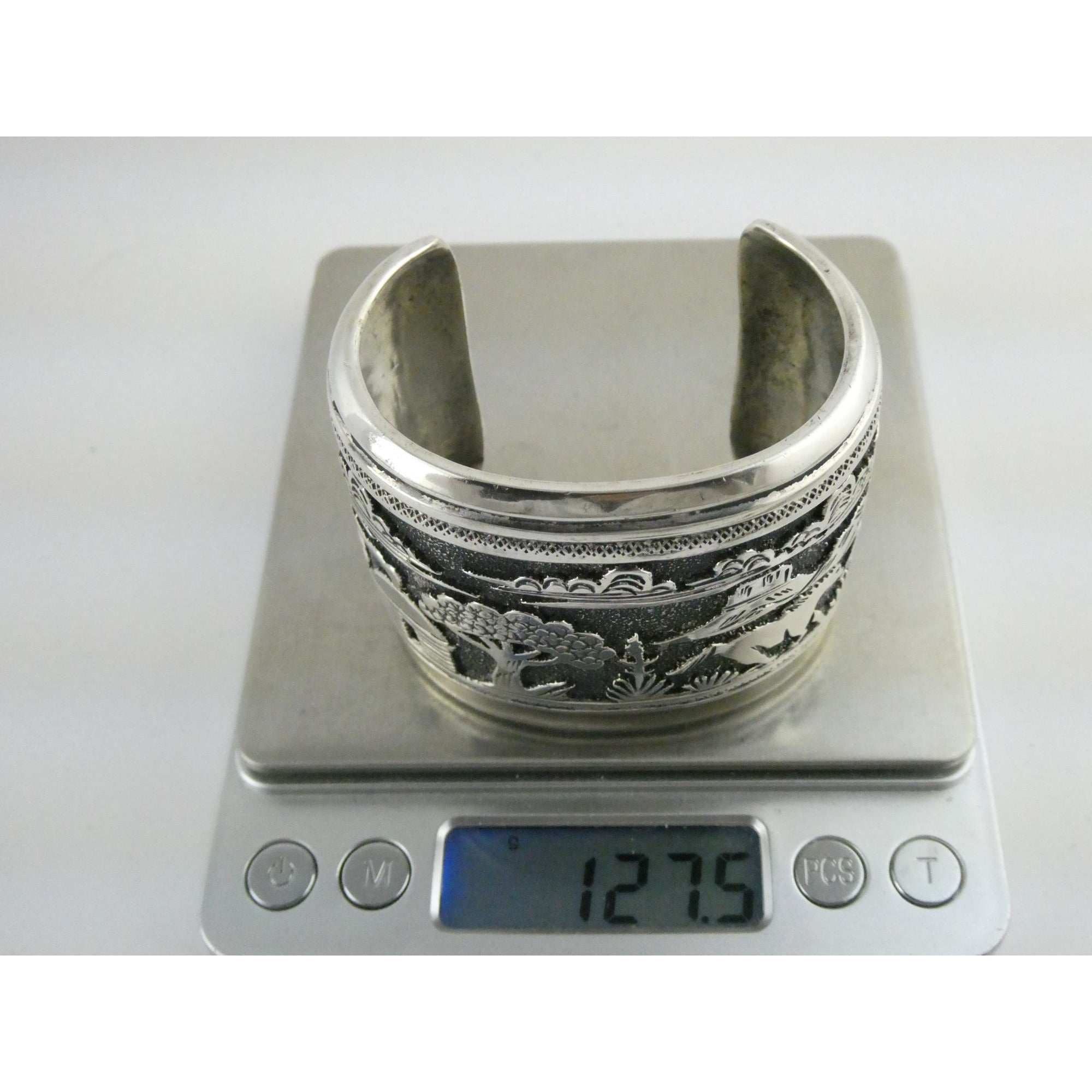 Thomas Singer Native American Navajo Sterling Silver Storyteller Cuff Bracelet