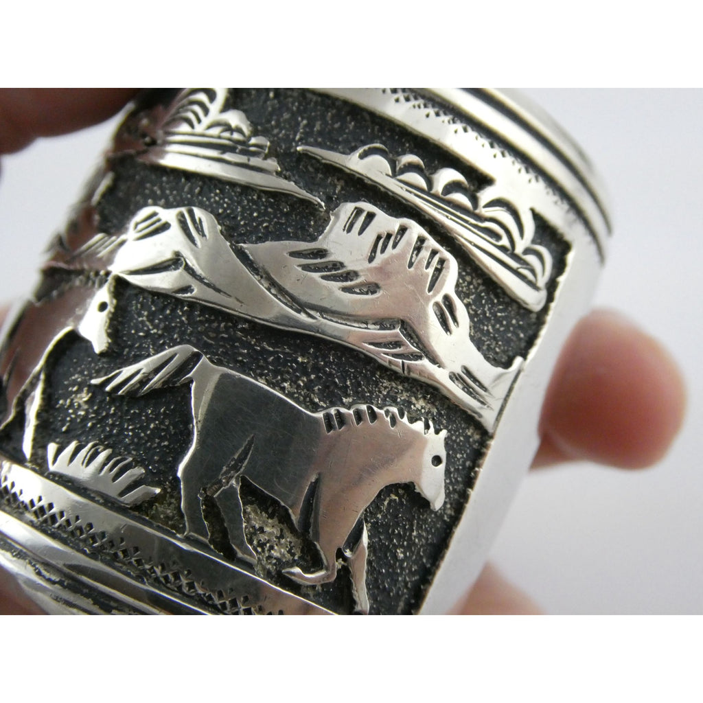 Thomas Singer Native American Navajo Sterling Silver Storyteller Cuff Bracelet