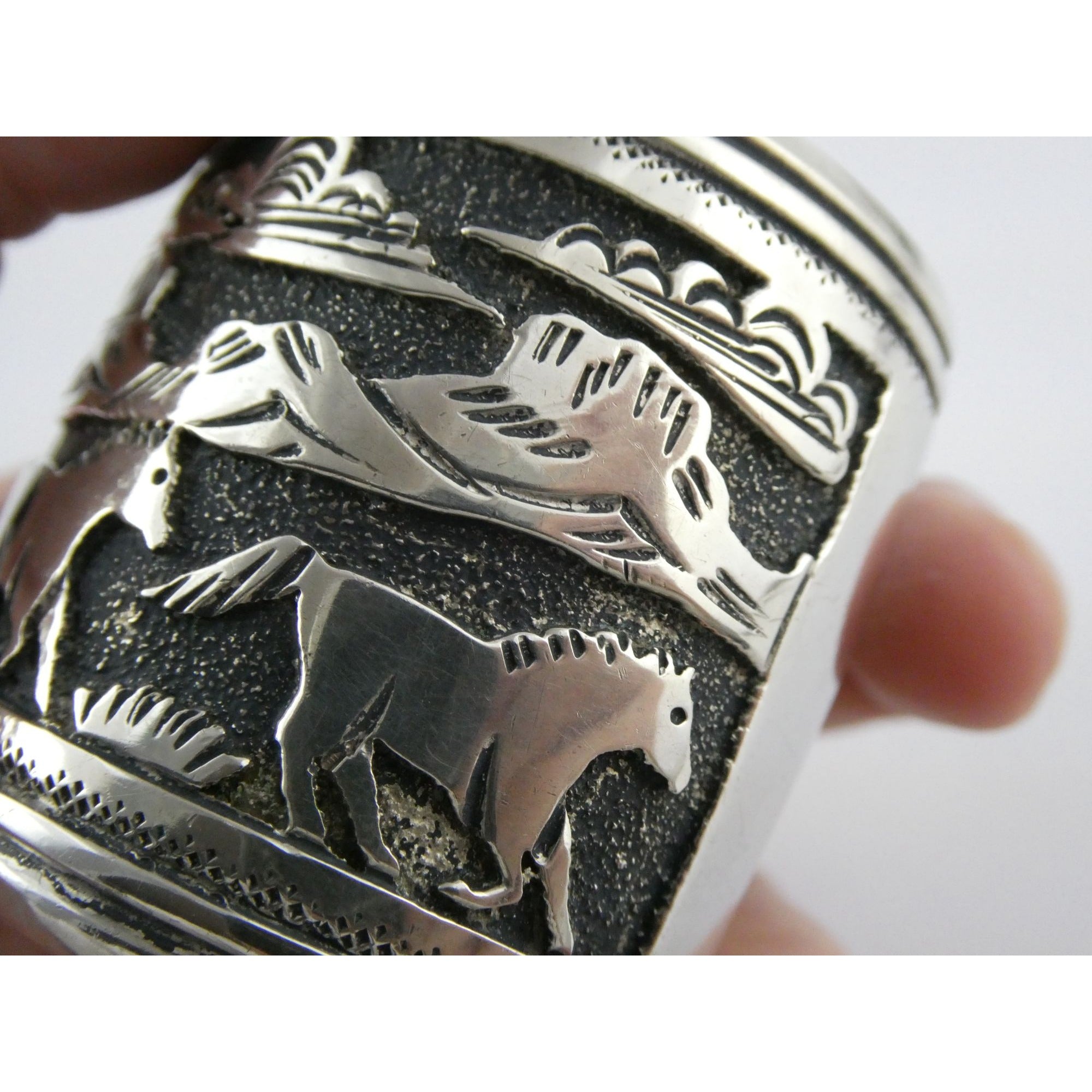 Thomas Singer Native American Navajo Sterling Silver Storyteller Cuff Bracelet