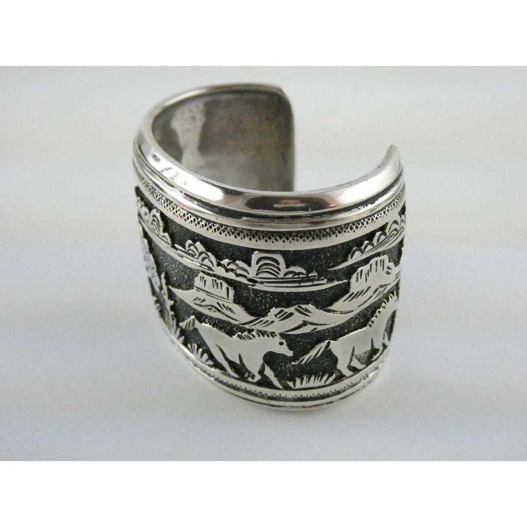 Thomas Singer Native American Navajo Sterling Silver Storyteller Cuff Bracelet