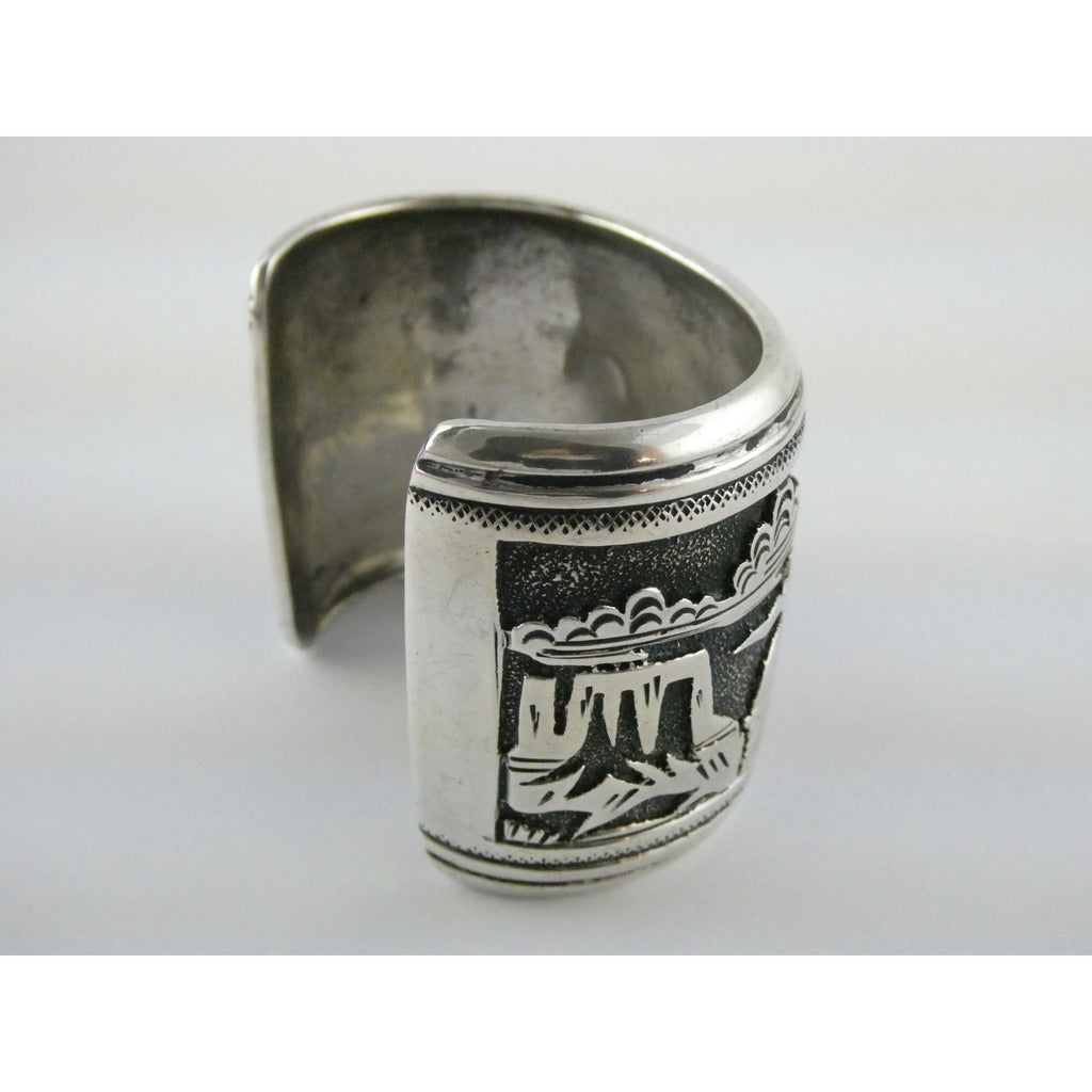 Thomas Singer Native American Navajo Sterling Silver Storyteller Cuff Bracelet