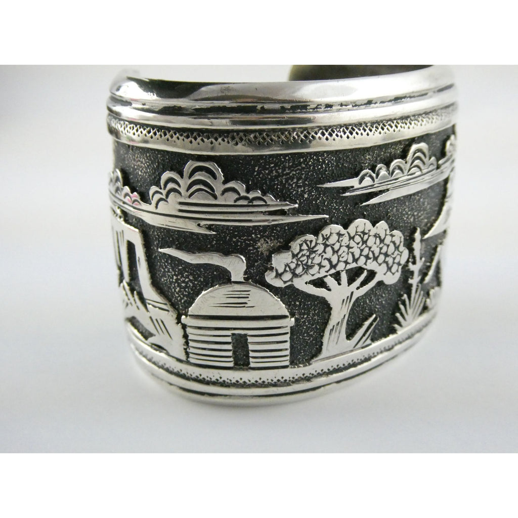 Thomas Singer Native American Navajo Sterling Silver Storyteller Cuff Bracelet