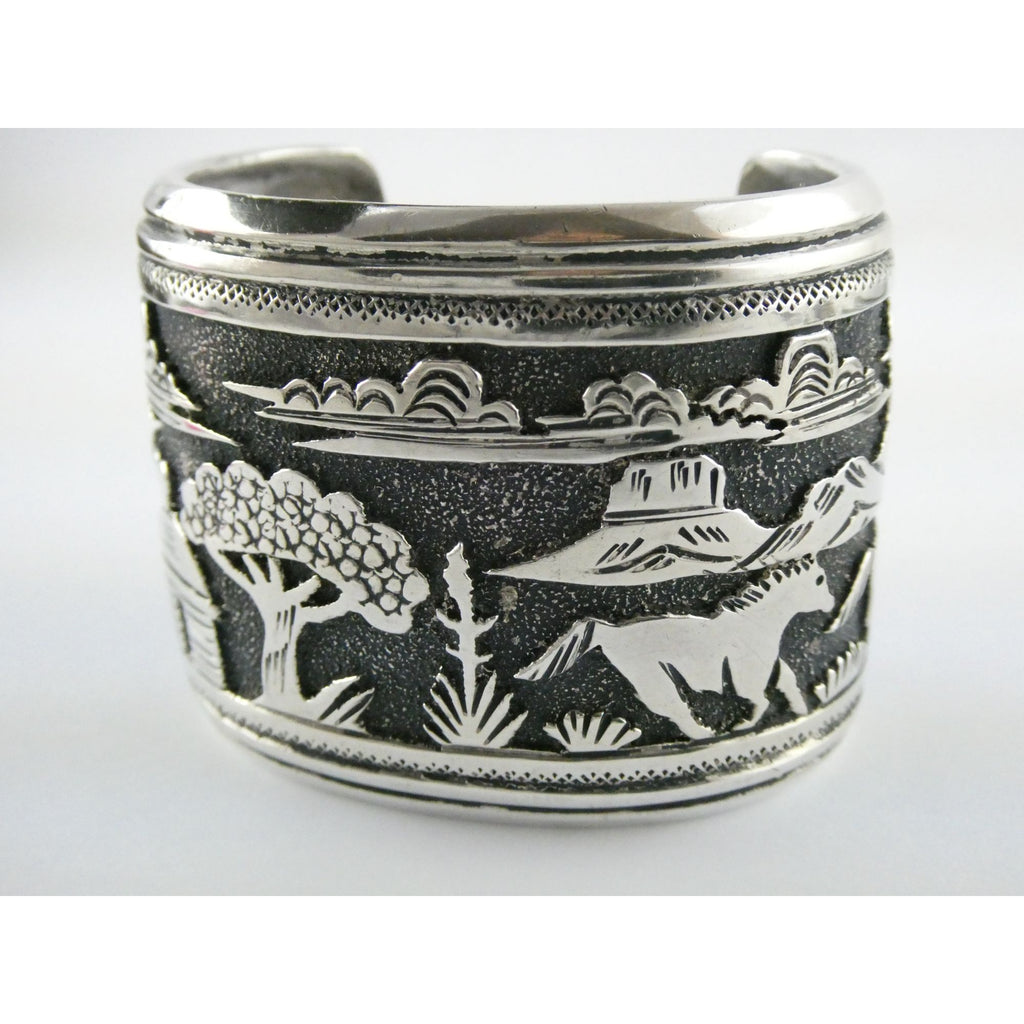 Thomas Singer Native American Navajo Sterling Silver Storyteller Cuff Bracelet
