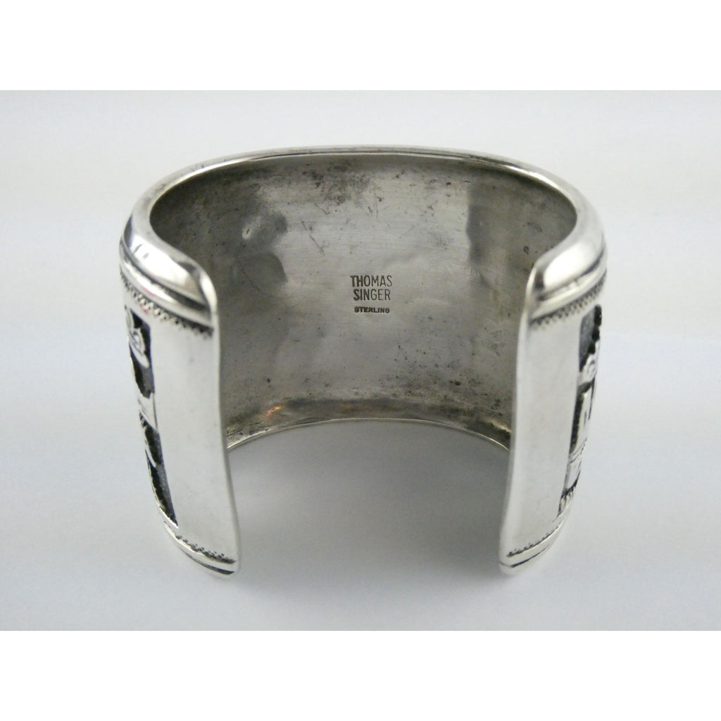 Thomas Singer Native American Navajo Sterling Silver Storyteller Cuff Bracelet