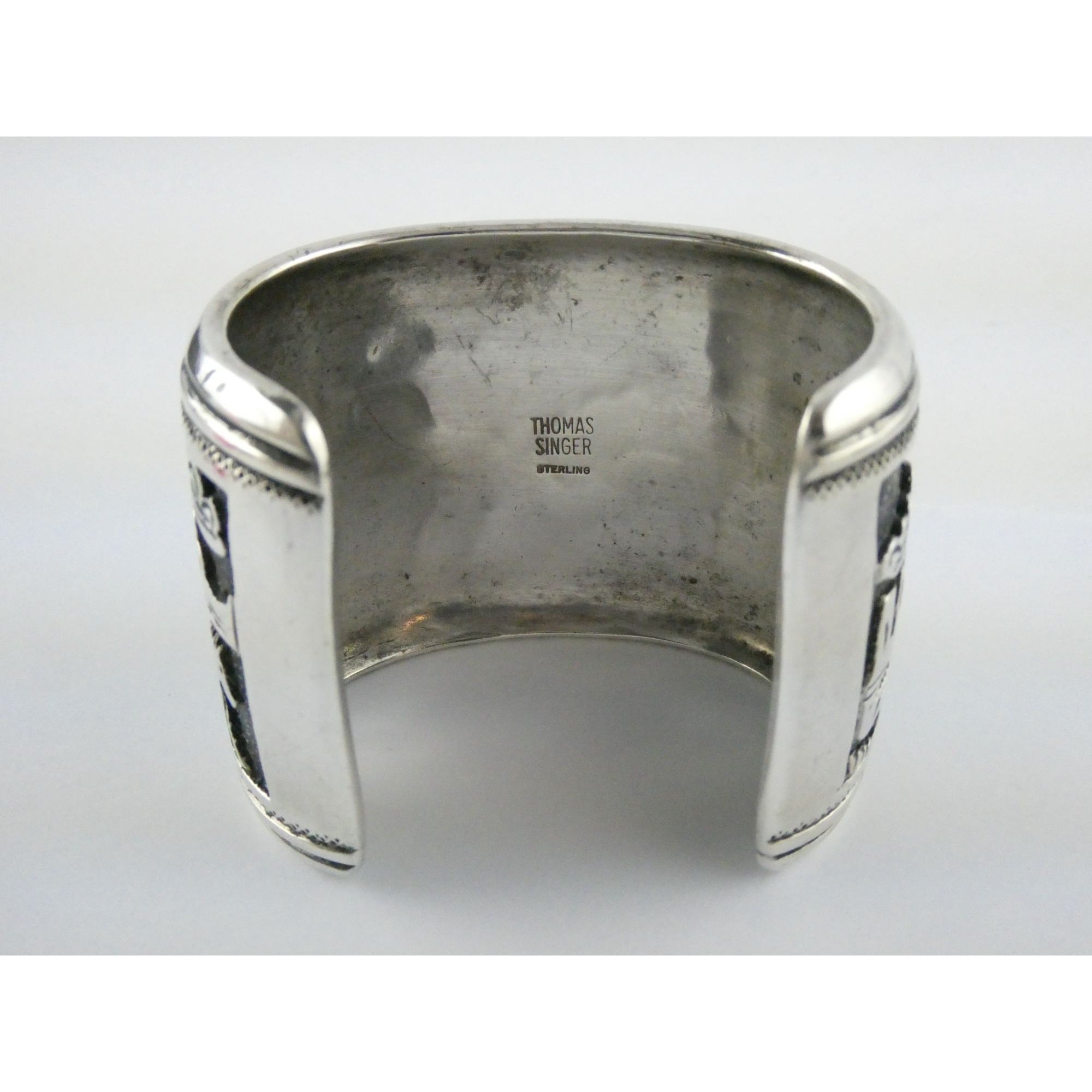 Thomas Singer Native American Navajo Sterling Silver Storyteller Cuff Bracelet