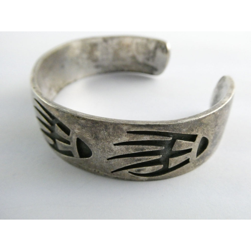 Riley Polequaptewa NA Hopi Artisan Sterling Silver Bear Track Cuff Bracelet 32g
