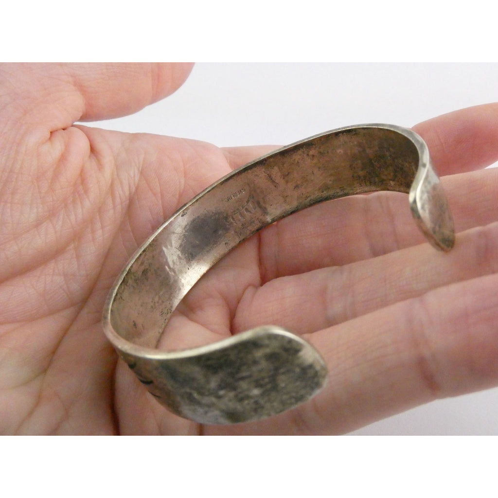 Riley Polequaptewa NA Hopi Artisan Sterling Silver Bear Track Cuff Bracelet 32g