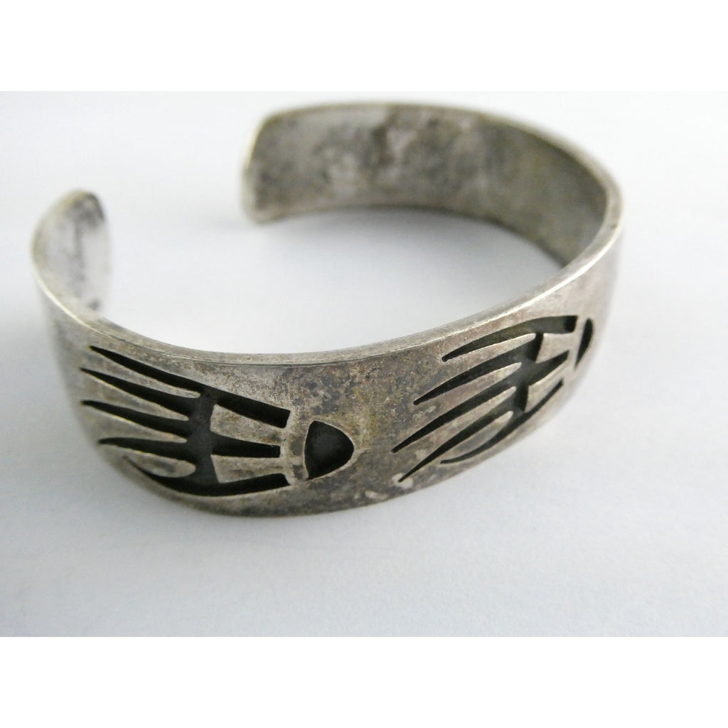 Riley Polequaptewa NA Hopi Artisan Sterling Silver Bear Track Cuff Bracelet 32g