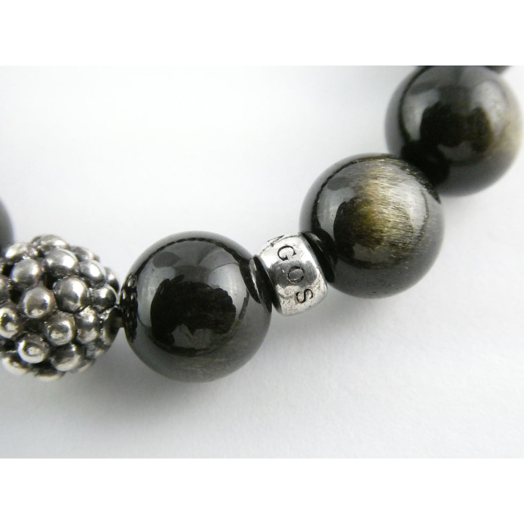 Lagos Golden Obsidian Sterling Silver Station Stretch Bead Bracelet 7 Inches 24g