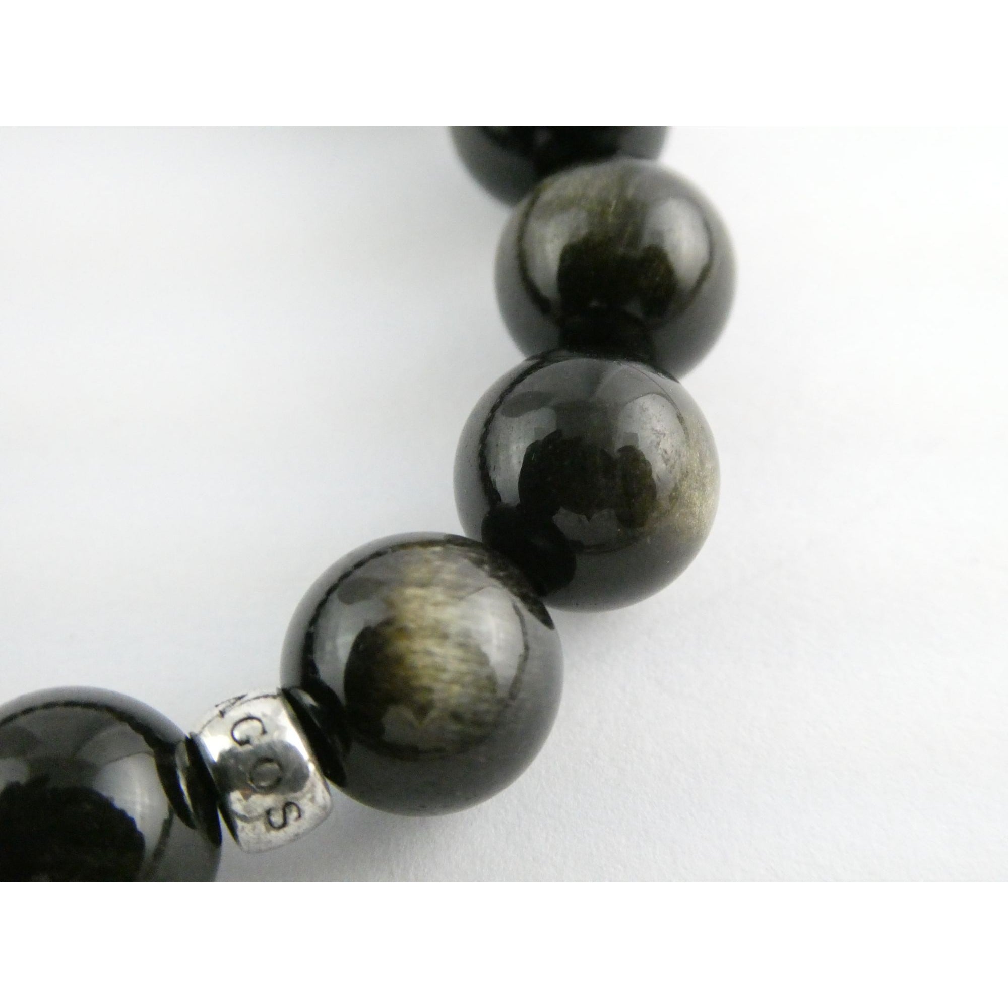 Lagos Golden Obsidian Sterling Silver Station Stretch Bead Bracelet 7 Inches 24g