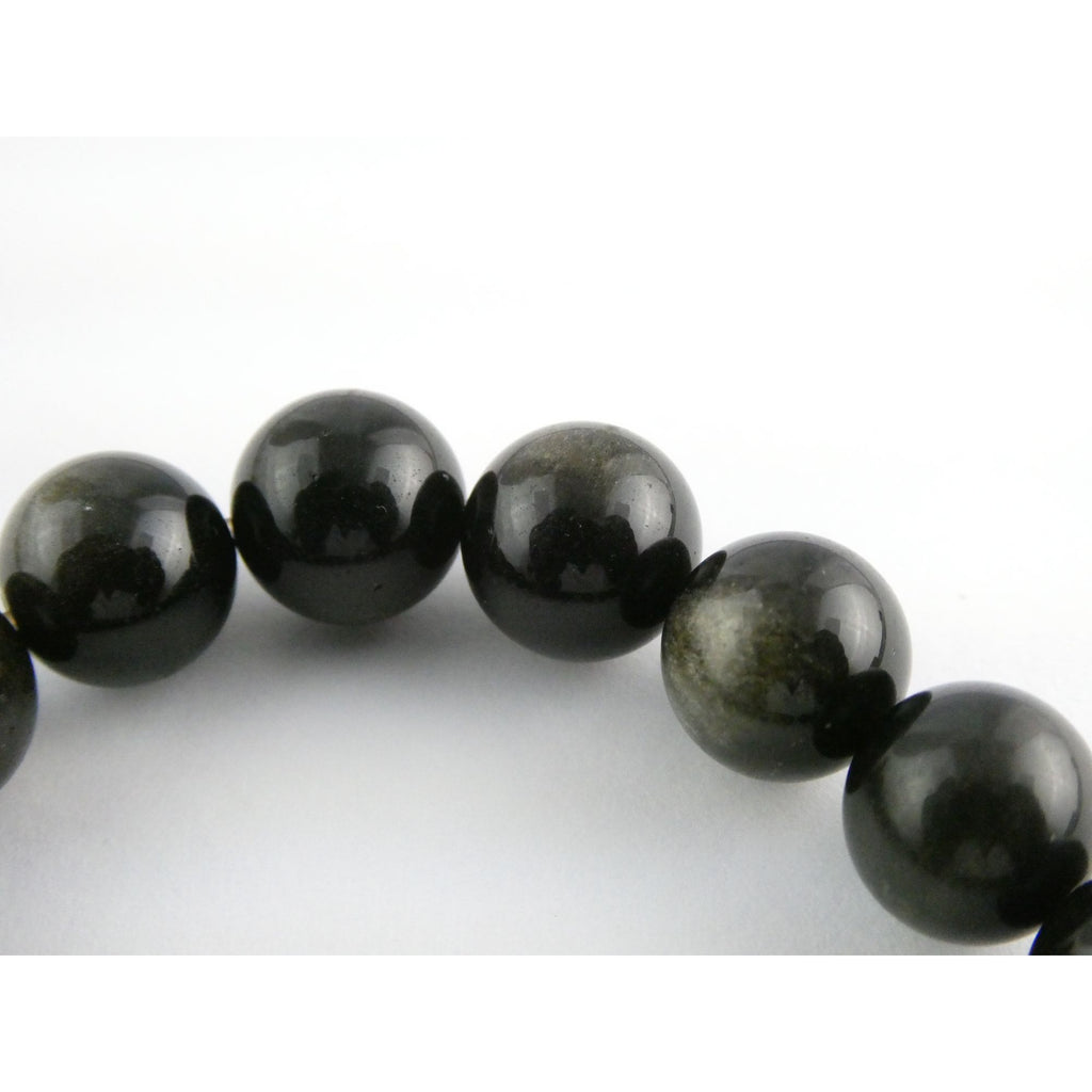 Lagos Golden Obsidian Sterling Silver Station Stretch Bead Bracelet 7 Inches 24g