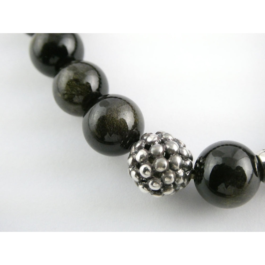Lagos Golden Obsidian Sterling Silver Station Stretch Bead Bracelet 7 Inches 24g