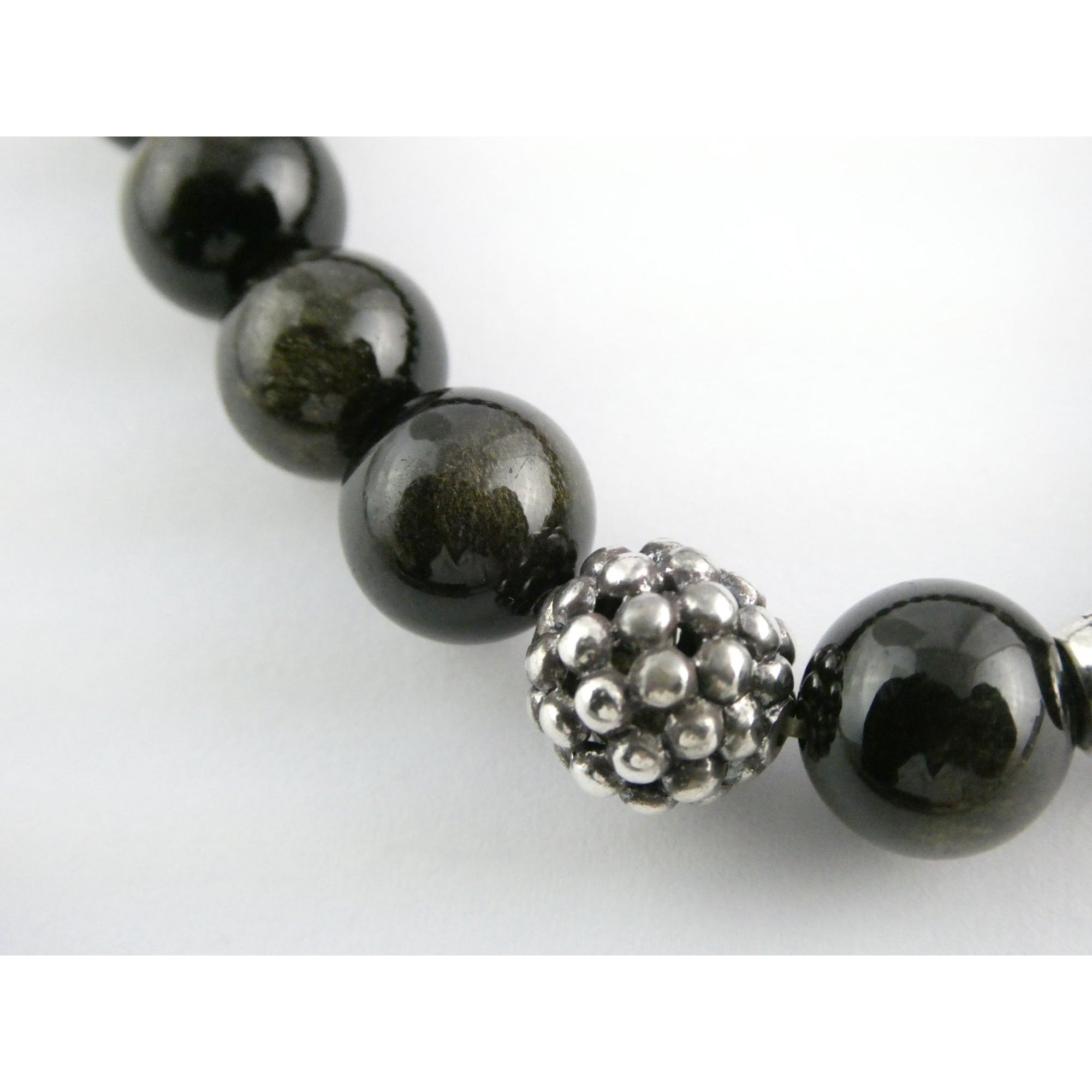 Lagos Golden Obsidian Sterling Silver Station Stretch Bead Bracelet 7 Inches 24g