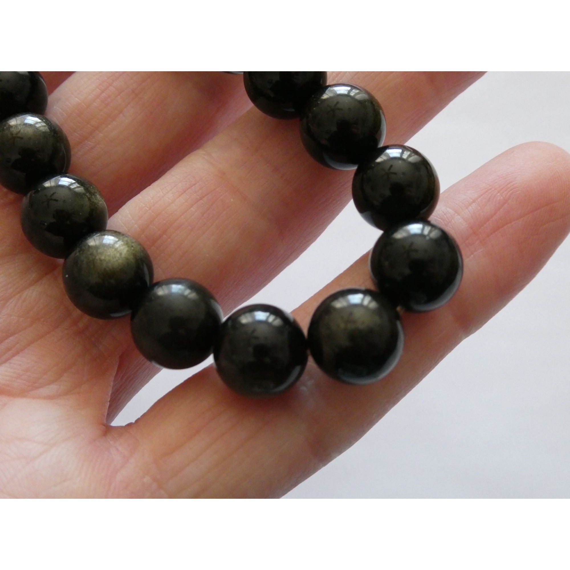 Lagos Golden Obsidian Sterling Silver Station Stretch Bead Bracelet 7 Inches 24g
