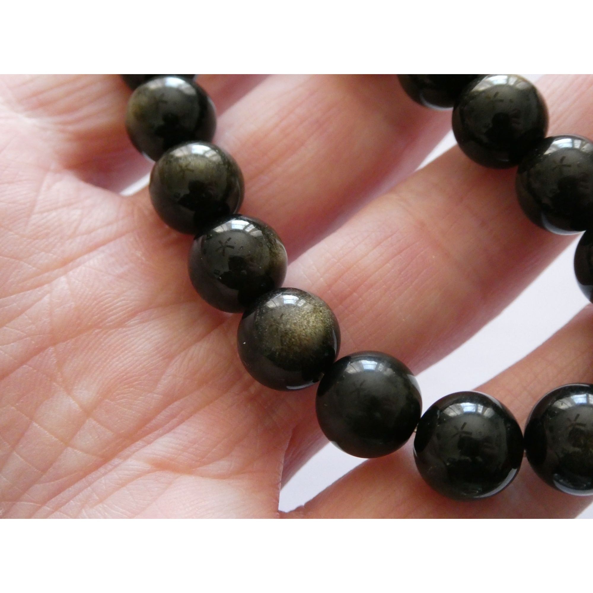 Lagos Golden Obsidian Sterling Silver Station Stretch Bead Bracelet 7 Inches 24g