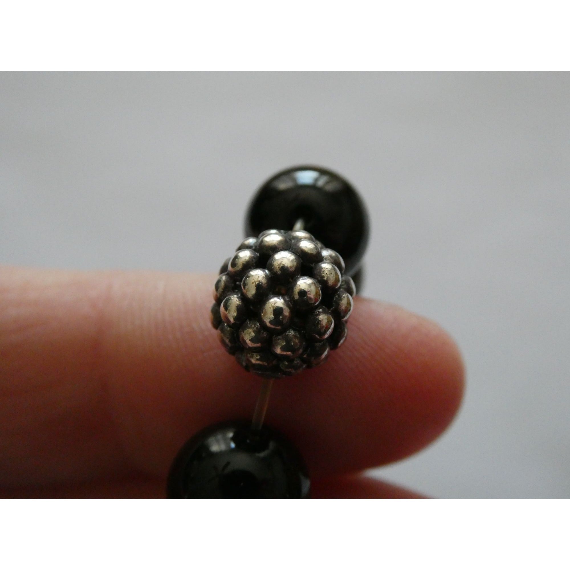 Lagos Golden Obsidian Sterling Silver Station Stretch Bead Bracelet 7 Inches 24g